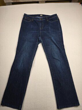 Reba Womens Dark Wash Denim Jeans Size Large 34 Bootcut Mid-Rise